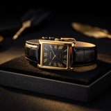 Luxury Men's Leather Strap Rectangular Roman Dial Quartz Watch | Classic Formal Wrist Watch for Men | Premium Business Casual Watch