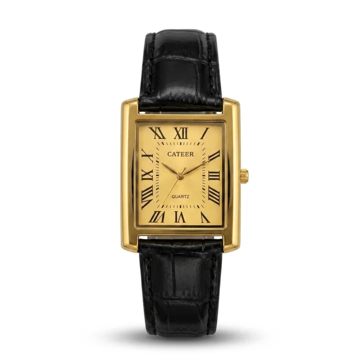 Luxury Men's Leather Strap Rectangular Roman Dial Quartz Watch | Classic Formal Wrist Watch for Men | Premium Business Casual Watch