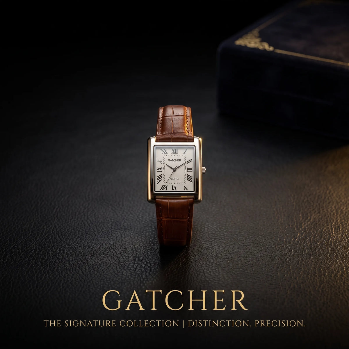 Luxury Men's Leather Strap Rectangular Roman Dial Quartz Watch | Classic Formal Wrist Watch for Men | Premium Business Casual Watch