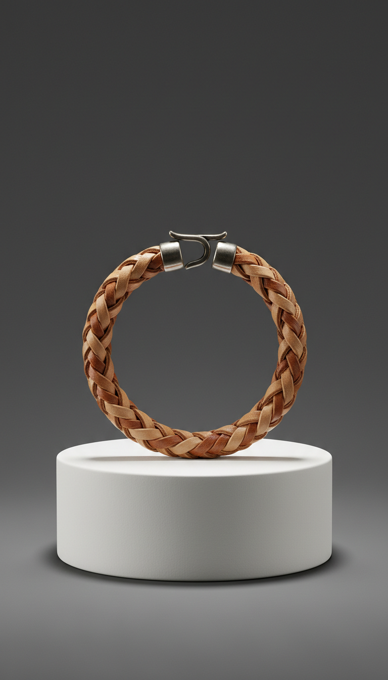 Sandstone leather braided bracelet